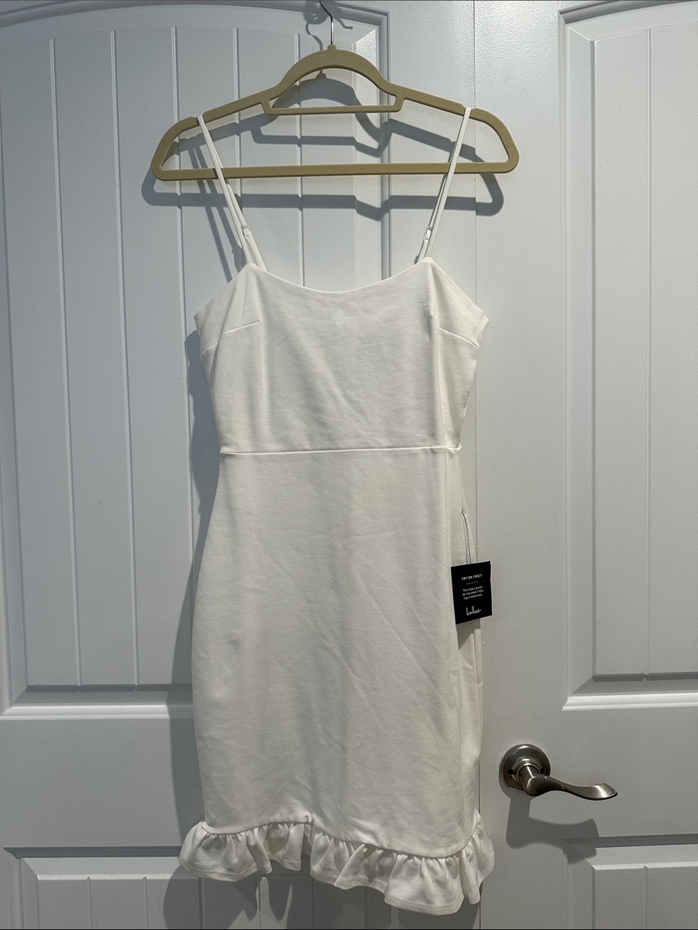 Lulu's White Ruffle-Hem Spaghetti Strap Dress